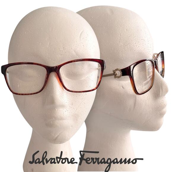 Vintage Accessories - Salvatore Ferragamo Eyeglasses Frames Rhinestone Tortoise Shell SF2705R Academia